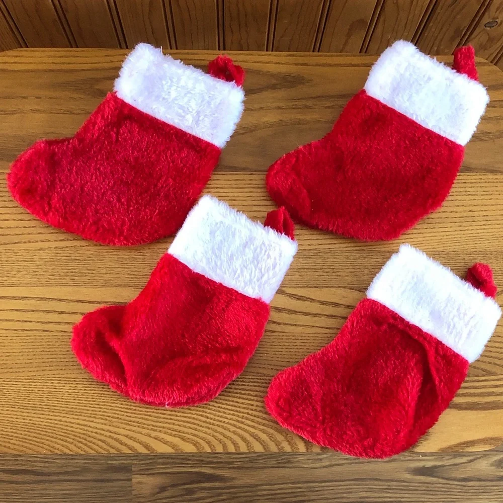 Set of 4 Red and White small Christmas Stockings